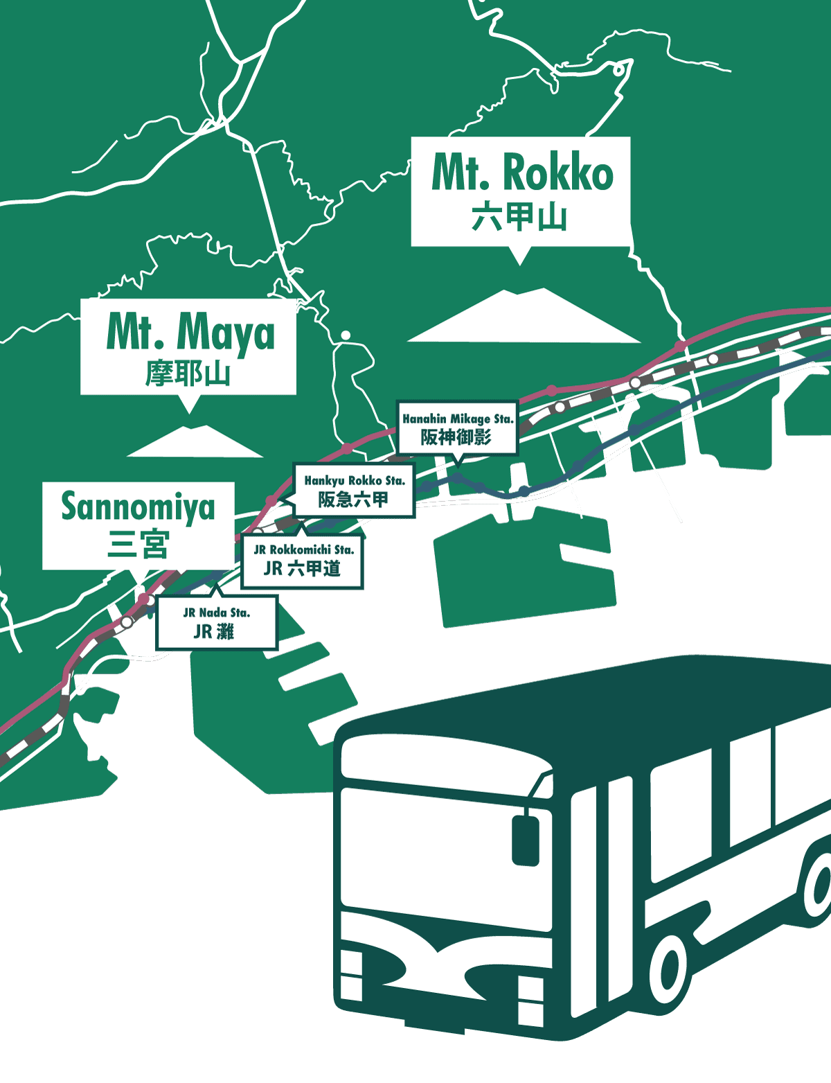 ¡Puede acceder fácilmente a Rokko Maya en autobús!