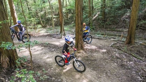 マウンテンバイクコース「モビコ」で子どもがマウンテンバイクで走行する様子の写真
